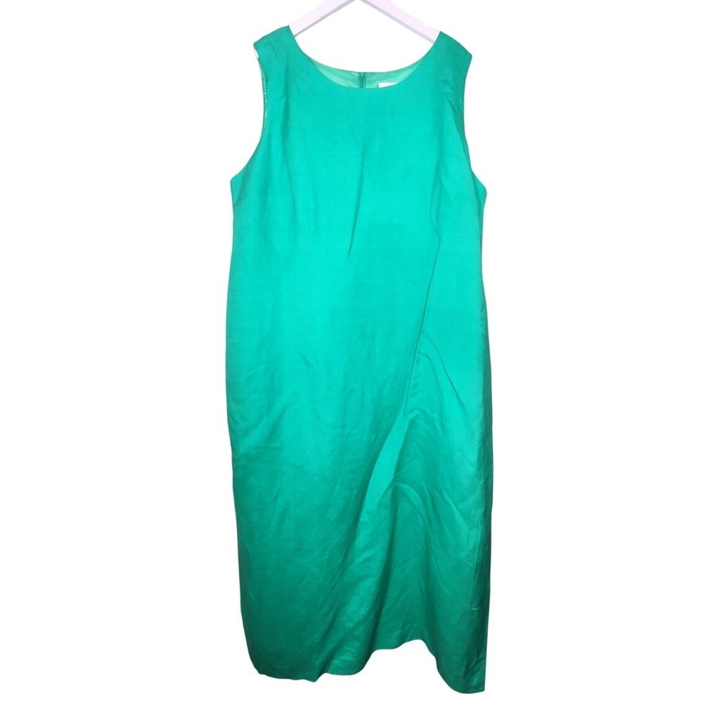Jessica Howard Linen Sleeveless Dress Kelly Green Classic Summer Lightweight 16W